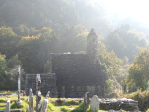 Glendalough church with light